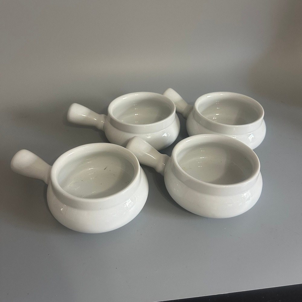 Sur La Table Everyday Porcelain French Onion Soup Bowls White Set of 4 Handle